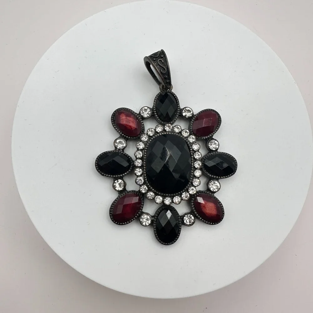 Vintage Y2K Silver‎ Tone Floral Pendant Rhinestone Statement Women's Jewelry